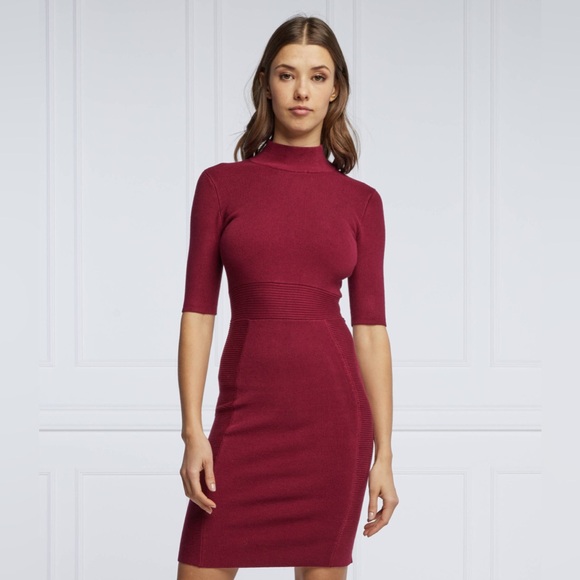 GUESS Short Sleeve Essential Mock Neck Allison Rib Dress Small - Picture 1 of 11